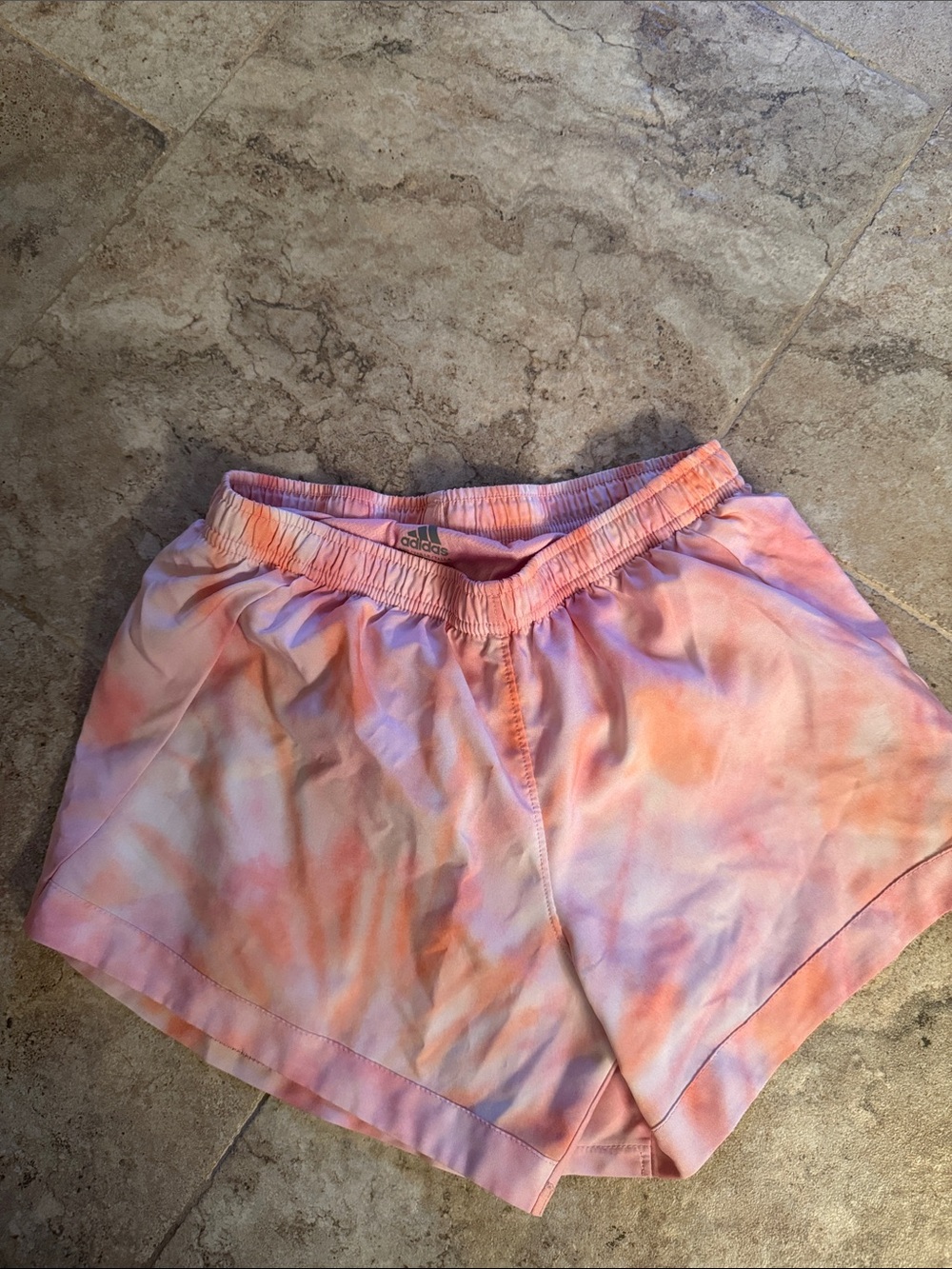 adidas girls Pink Tie-Dye Athletic Shorts running elastic waist size large 14